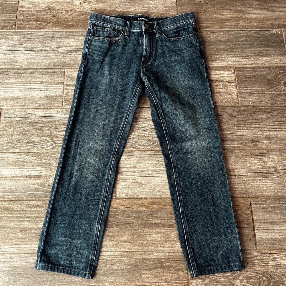 Express Slim Fit Dark Wash Jeans Men 30x30‎ Soft Cotton Distressed Pockets